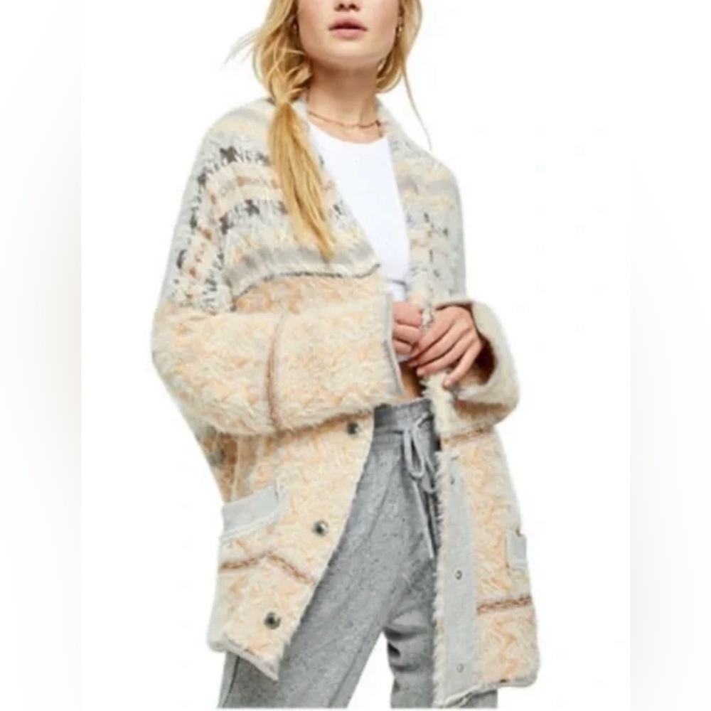 Free People Fair Weather Fuzzy Stretch Knit Cardigan XS